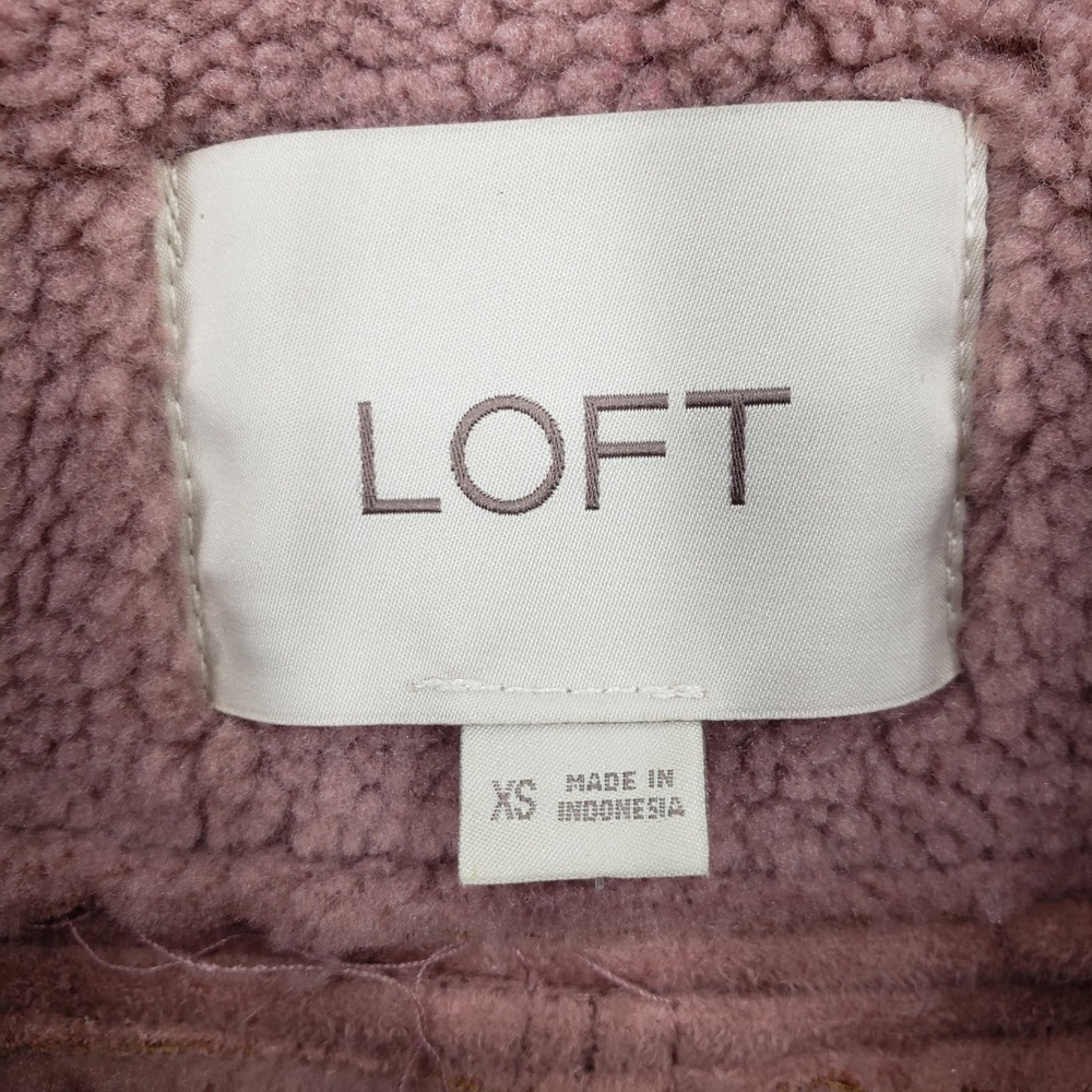 LOFT Faux Suede Aviator Jacket XS Sherpa Moto Asymmetrical Zip Up Mauve Pink - Picture 4 of 10